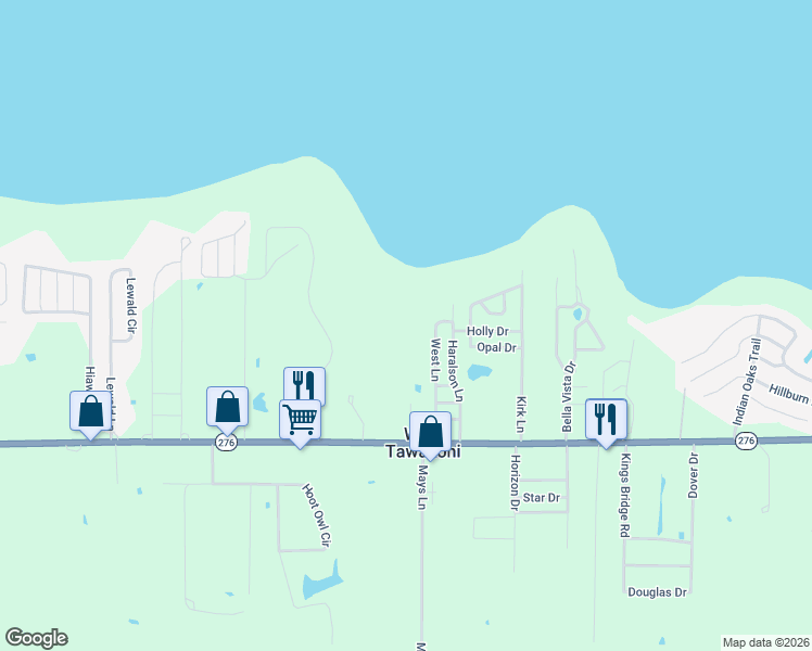 map of restaurants, bars, coffee shops, grocery stores, and more near 309 West Ln in West Tawakoni