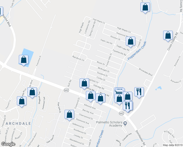 map of restaurants, bars, coffee shops, grocery stores, and more near 7753 Corley Drive in North Charleston