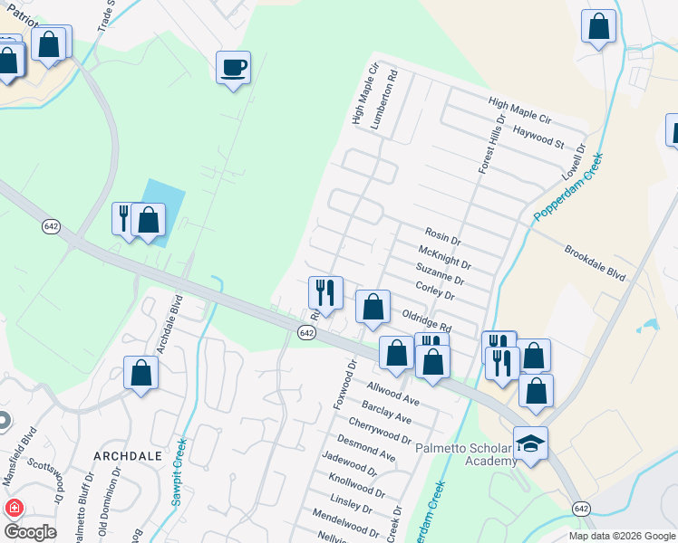 map of restaurants, bars, coffee shops, grocery stores, and more near 7874 Nummie Court in Charleston