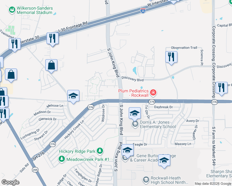 map of restaurants, bars, coffee shops, grocery stores, and more near 1601-1623 Highway 276 in Rockwall