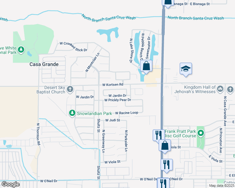 map of restaurants, bars, coffee shops, grocery stores, and more near 649 West Jardin Drive in Casa Grande