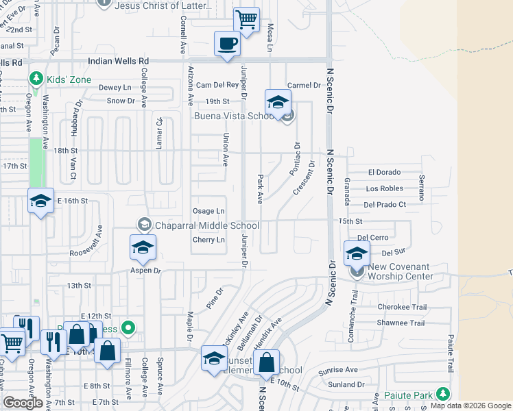 map of restaurants, bars, coffee shops, grocery stores, and more near 1500 Park Avenue in Alamogordo