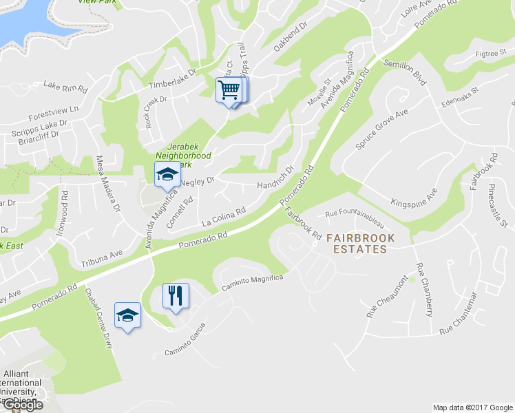 map of restaurants, bars, coffee shops, grocery stores, and more near 11829 La Colina Road in San Diego