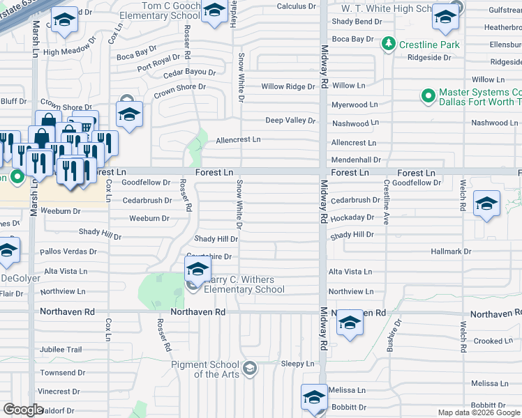 map of restaurants, bars, coffee shops, grocery stores, and more near 4049 Hockaday Drive in Dallas
