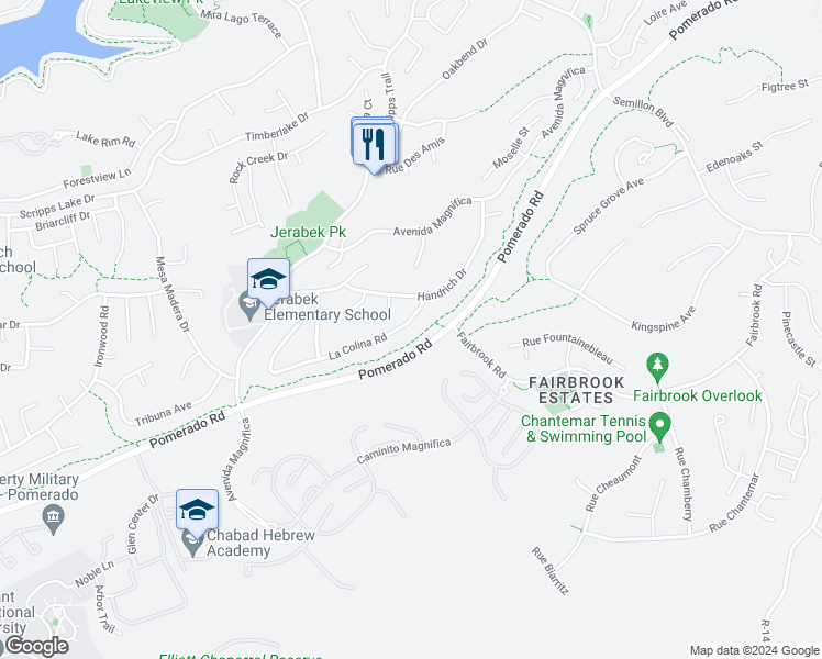 map of restaurants, bars, coffee shops, grocery stores, and more near 11837 La Colina Road in San Diego