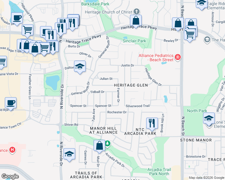 map of restaurants, bars, coffee shops, grocery stores, and more near 3941 Tidball Drive in Fort Worth