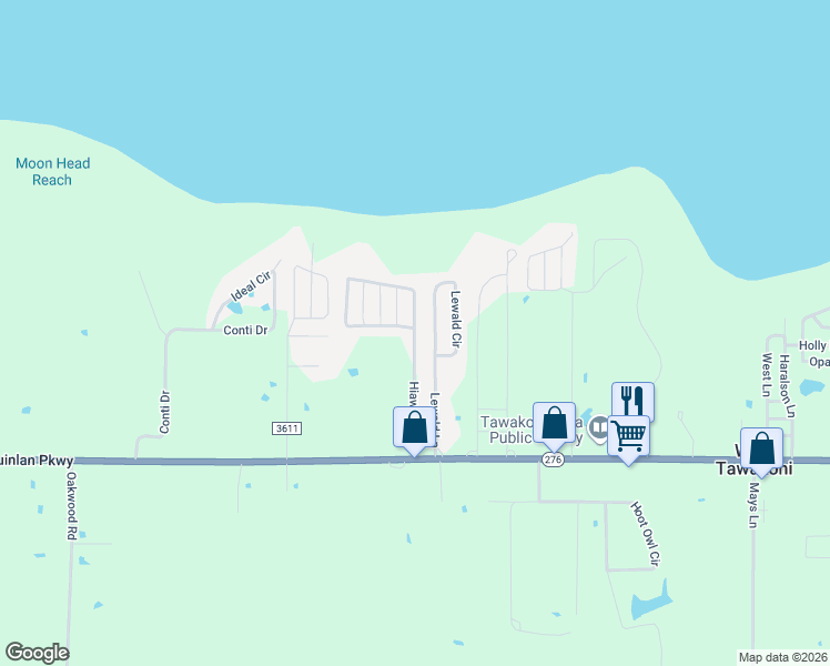 map of restaurants, bars, coffee shops, grocery stores, and more near 320 Hiawatha in Quinlan