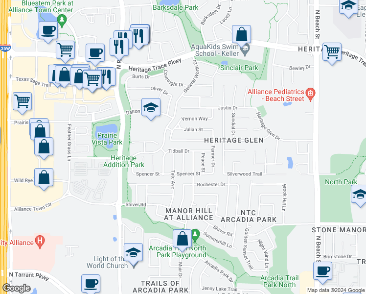 map of restaurants, bars, coffee shops, grocery stores, and more near 3837 Tidball Dr in Keller