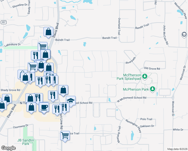 map of restaurants, bars, coffee shops, grocery stores, and more near 6809 Strauss in Colleyville