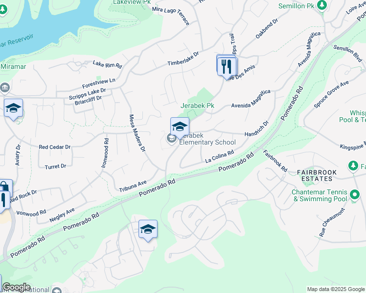 map of restaurants, bars, coffee shops, grocery stores, and more near 10050 Avenida Magnifica in San Diego