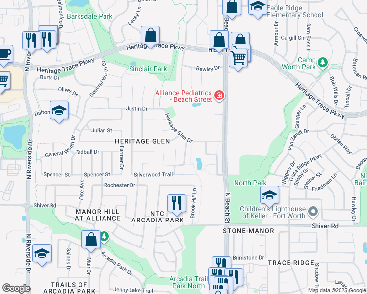 map of restaurants, bars, coffee shops, grocery stores, and more near 9233 Centennial Drive in Fort Worth