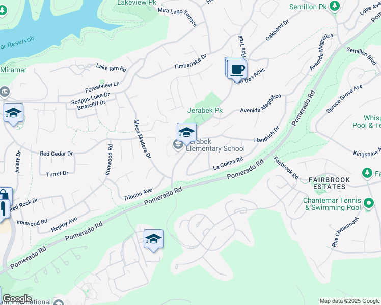map of restaurants, bars, coffee shops, grocery stores, and more near 10050 Avenida Magnifica in San Diego
