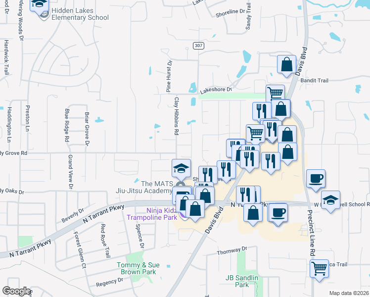 map of restaurants, bars, coffee shops, grocery stores, and more near 8549 Fresh Meadows rd in North Richland Hills