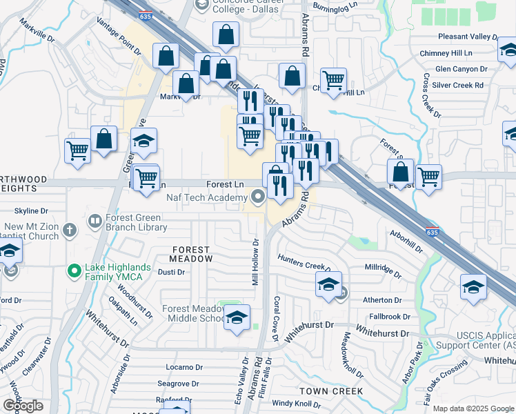 map of restaurants, bars, coffee shops, grocery stores, and more near in Dallas