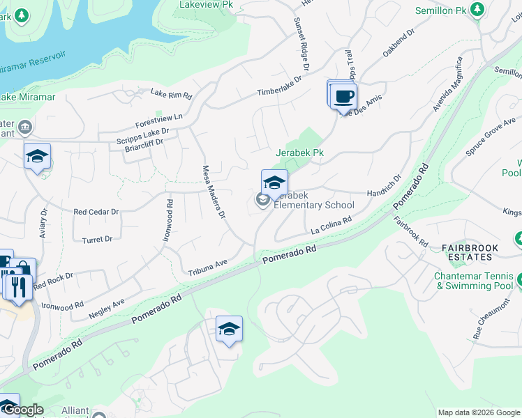 map of restaurants, bars, coffee shops, grocery stores, and more near 10050 Avenida Magnifica in San Diego