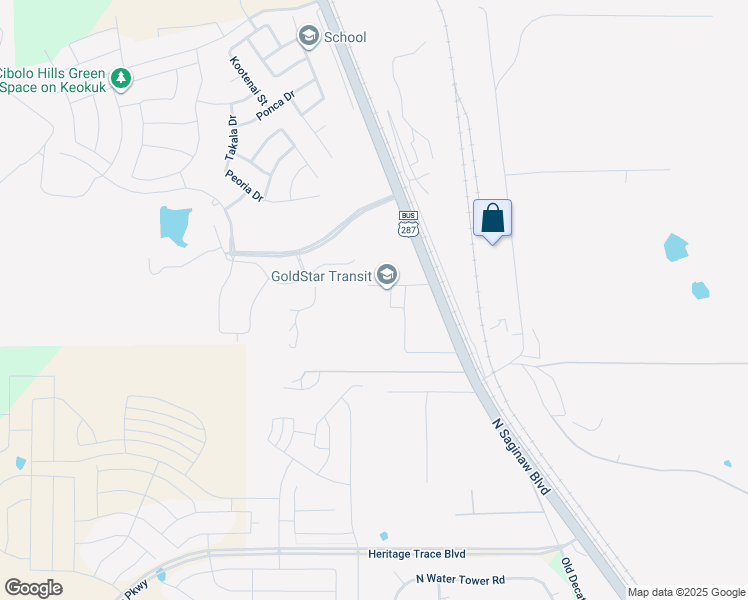 map of restaurants, bars, coffee shops, grocery stores, and more near 10251 North Saginaw Boulevard in Fort Worth