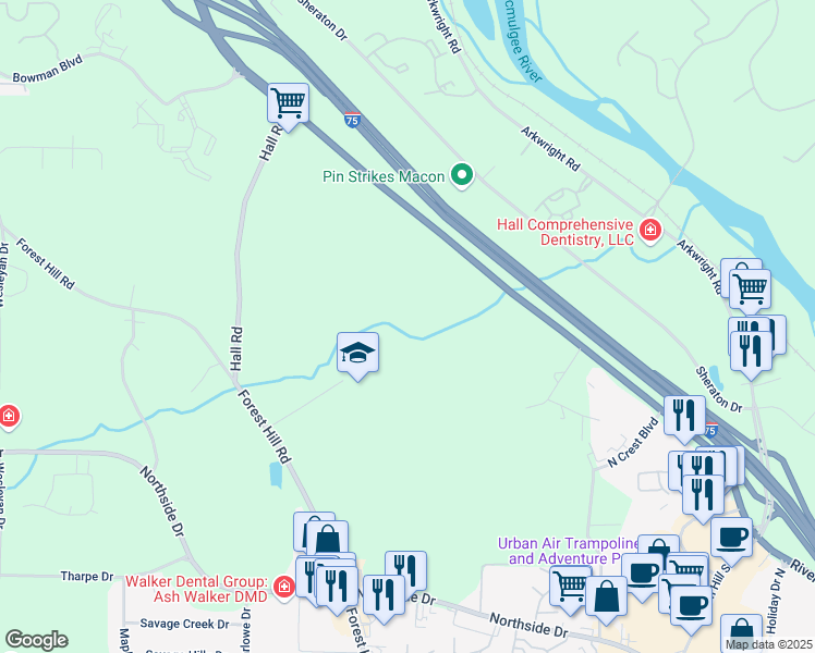 map of restaurants, bars, coffee shops, grocery stores, and more near 796 Tolliver Place in Macon