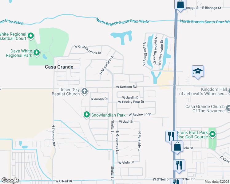 map of restaurants, bars, coffee shops, grocery stores, and more near 664 West Kingman Loop in Casa Grande