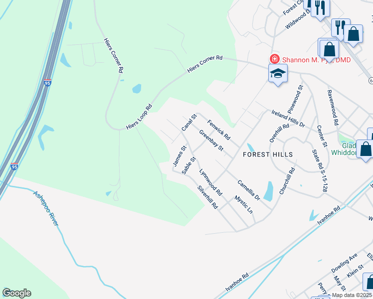 map of restaurants, bars, coffee shops, grocery stores, and more near 402 Lynnwood Road in Walterboro