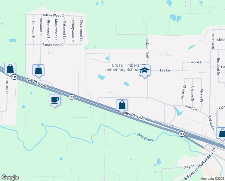 map of restaurants, bars, coffee shops, grocery stores, and more near 1322 Kerry Lane in Azle