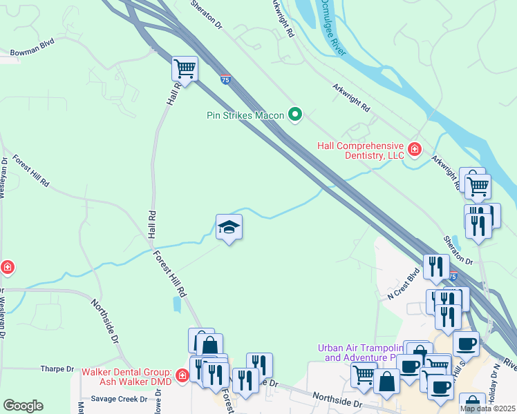 map of restaurants, bars, coffee shops, grocery stores, and more near 796 Tolliver Place in Macon