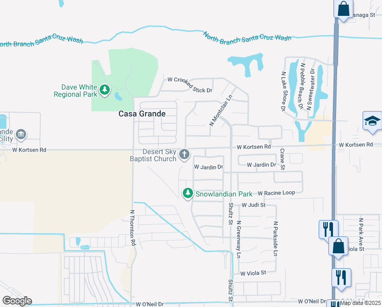 map of restaurants, bars, coffee shops, grocery stores, and more near 822 West Kingman Drive in Casa Grande