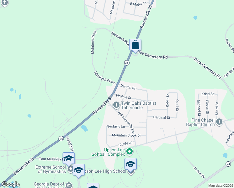 map of restaurants, bars, coffee shops, grocery stores, and more near 1836 Barnesville Street in Thomaston