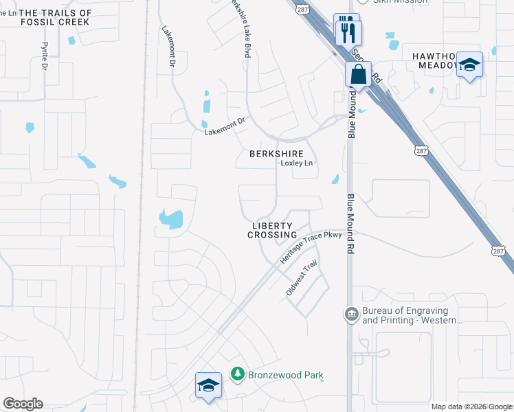 map of restaurants, bars, coffee shops, grocery stores, and more near 416 Stampede Court in Fort Worth