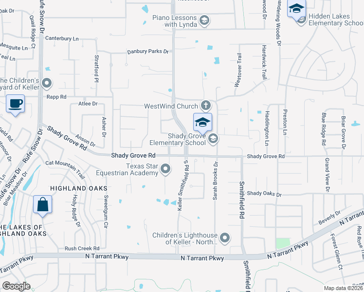 map of restaurants, bars, coffee shops, grocery stores, and more near 1513 Cherry Glow Court in Keller
