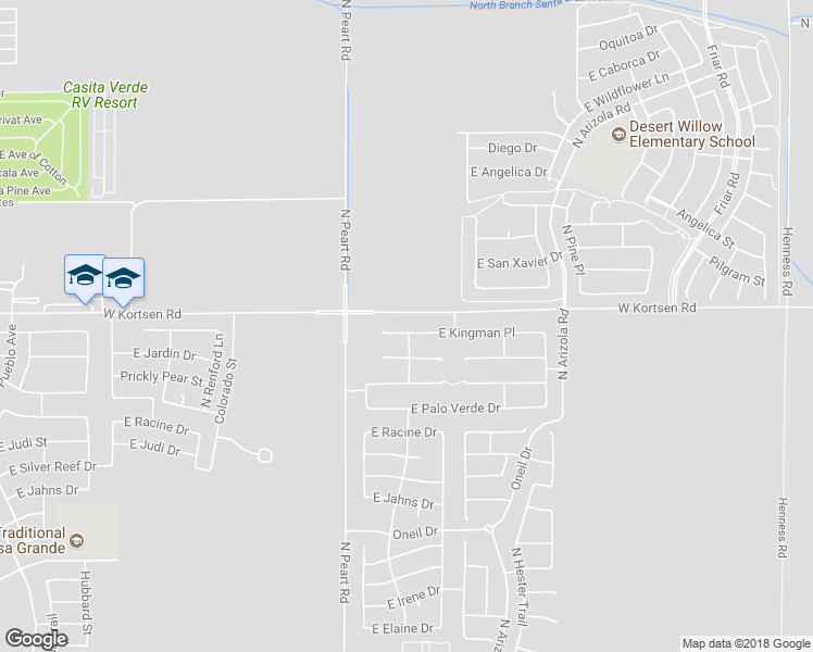 map of restaurants, bars, coffee shops, grocery stores, and more near 1554 East Kingman Place in Casa Grande