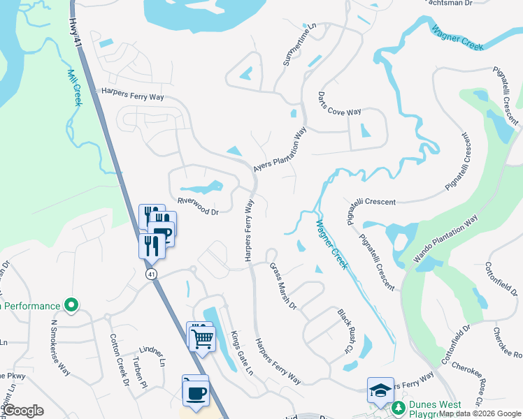 map of restaurants, bars, coffee shops, grocery stores, and more near 137 Palm Cove Way in Mount Pleasant