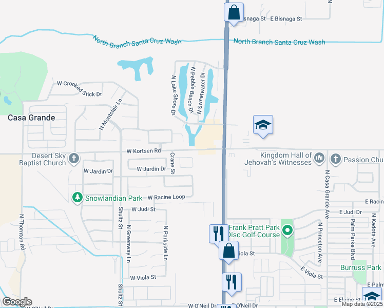 map of restaurants, bars, coffee shops, grocery stores, and more near 510 West Kingman Drive in Casa Grande
