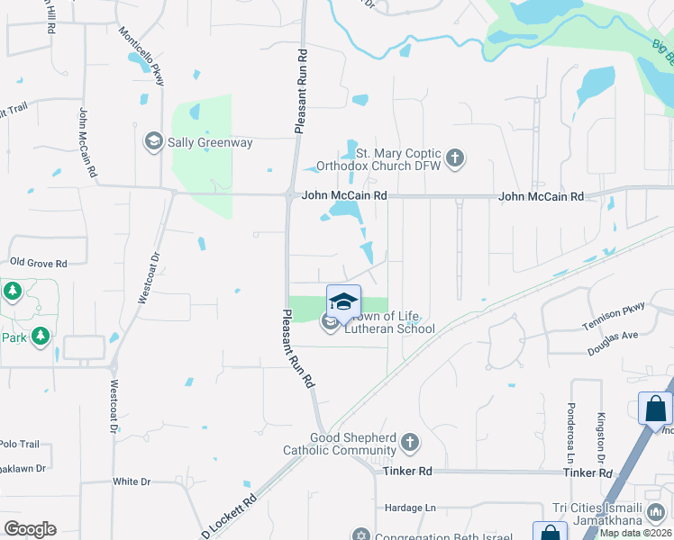 map of restaurants, bars, coffee shops, grocery stores, and more near 6904 Sir Spencer Court in Colleyville