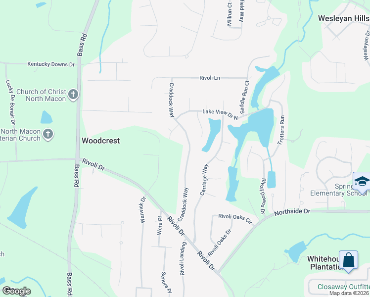 map of restaurants, bars, coffee shops, grocery stores, and more near 1300 Craddock Way in Macon