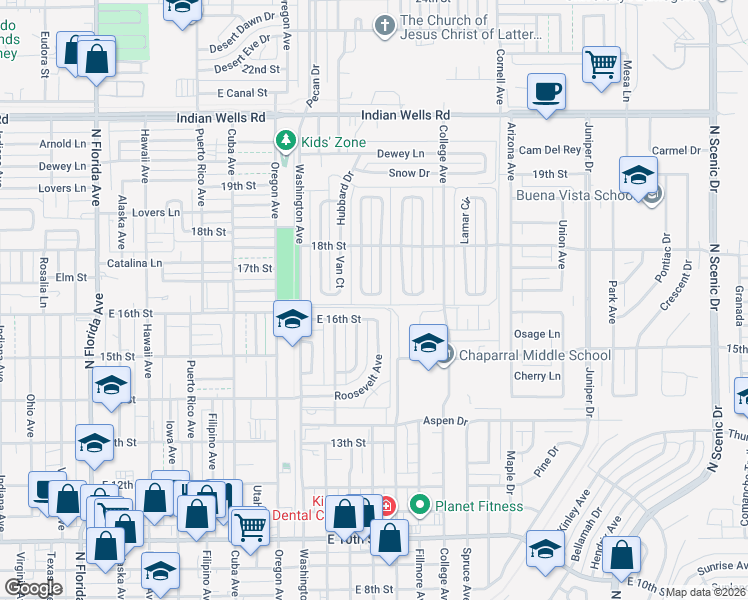 map of restaurants, bars, coffee shops, grocery stores, and more near 1722 Monte Vista Corte in Alamogordo