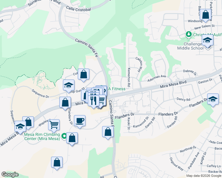 map of restaurants, bars, coffee shops, grocery stores, and more near 6917 Westleigh Place in San Diego