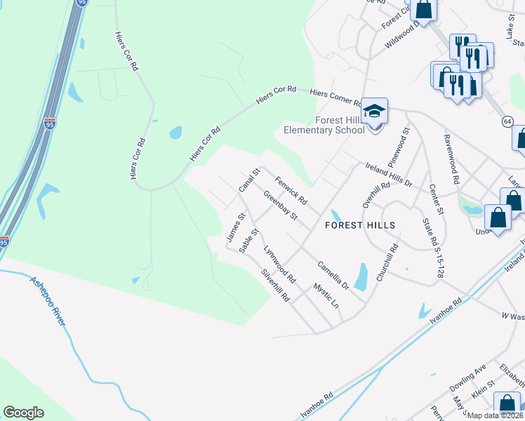 map of restaurants, bars, coffee shops, grocery stores, and more near 402 Lynnwood Road in Walterboro