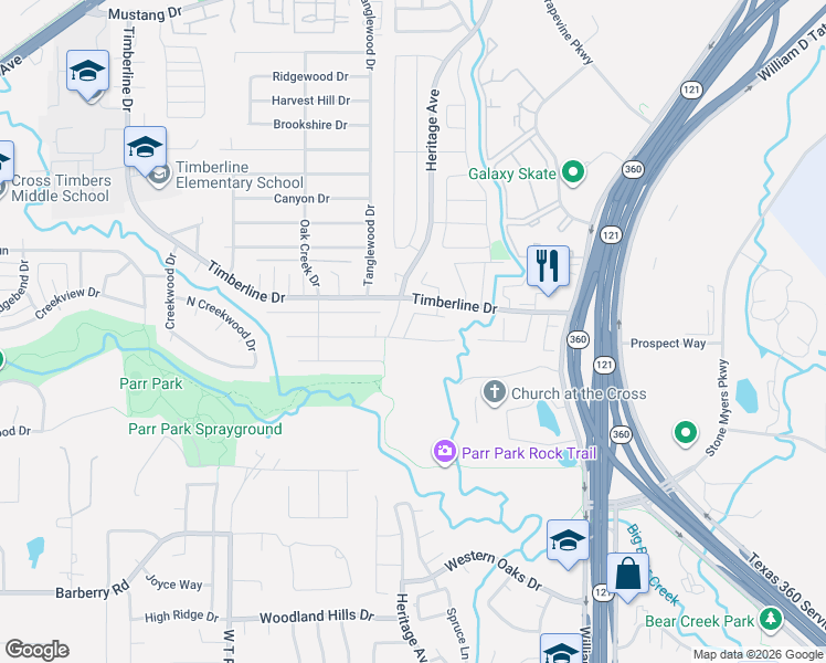 map of restaurants, bars, coffee shops, grocery stores, and more near 2716 Waltham Drive in Grapevine