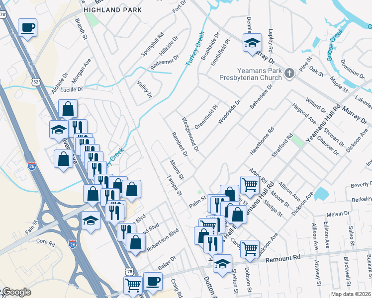 map of restaurants, bars, coffee shops, grocery stores, and more near 6010 Rembert Drive in Hanahan