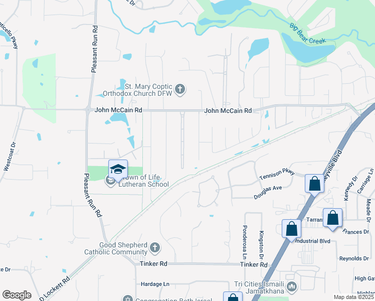 map of restaurants, bars, coffee shops, grocery stores, and more near 6901 Shalimar Court in Colleyville