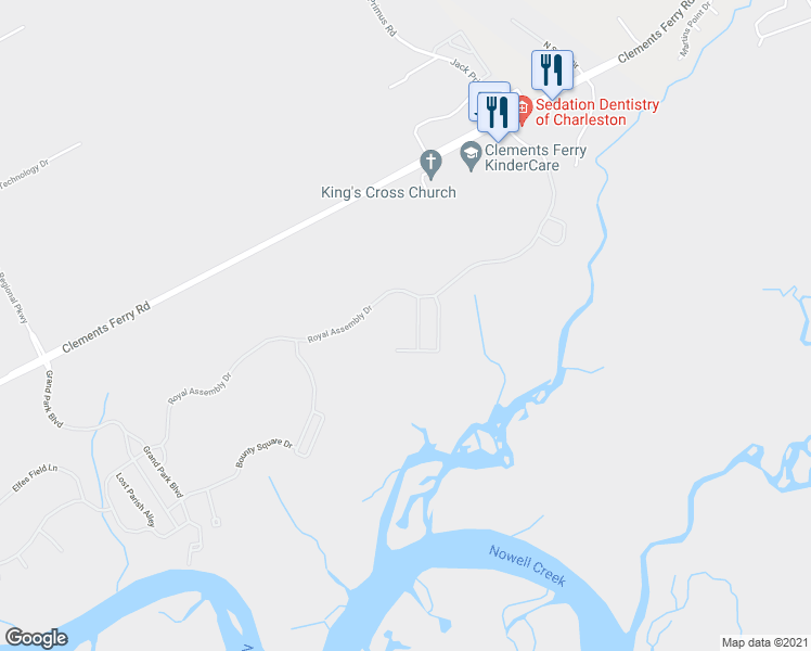 map of restaurants, bars, coffee shops, grocery stores, and more near 517 Little Barley Lane in Charleston