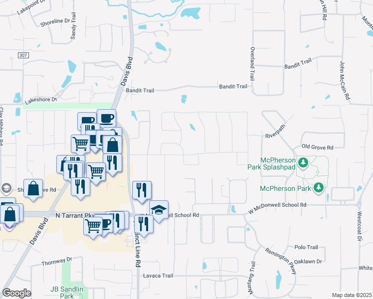 map of restaurants, bars, coffee shops, grocery stores, and more near 6905 Brahms in Colleyville