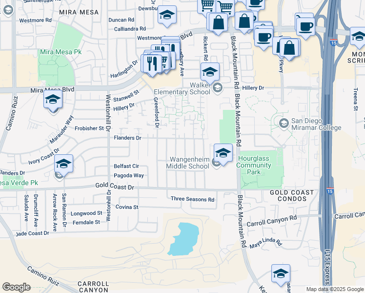 map of restaurants, bars, coffee shops, grocery stores, and more near 10466 Brookhurst Avenue in San Diego