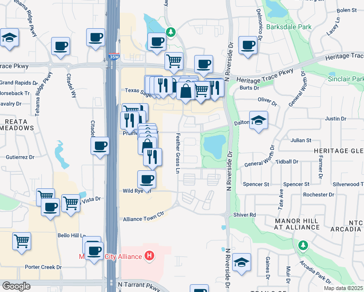 map of restaurants, bars, coffee shops, grocery stores, and more near 9337 Sage Villa Drive in Fort Worth