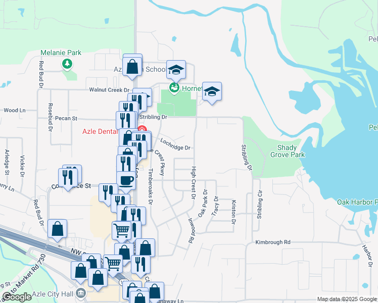 map of restaurants, bars, coffee shops, grocery stores, and more near 422 Lochridge Dr in Azle
