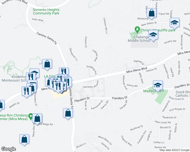 map of restaurants, bars, coffee shops, grocery stores, and more near in San Diego