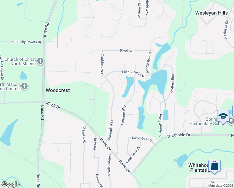 map of restaurants, bars, coffee shops, grocery stores, and more near 1300 Craddock Way in Macon