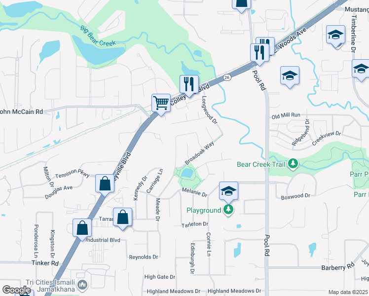map of restaurants, bars, coffee shops, grocery stores, and more near 6906 Glenview Lane in Colleyville