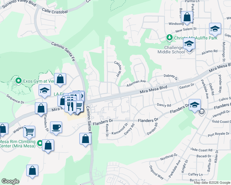 map of restaurants, bars, coffee shops, grocery stores, and more near 10535 Kemerton Road in San Diego
