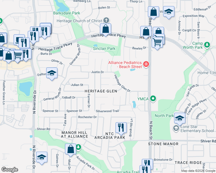 map of restaurants, bars, coffee shops, grocery stores, and more near 4157 Gladney Lane in Fort Worth